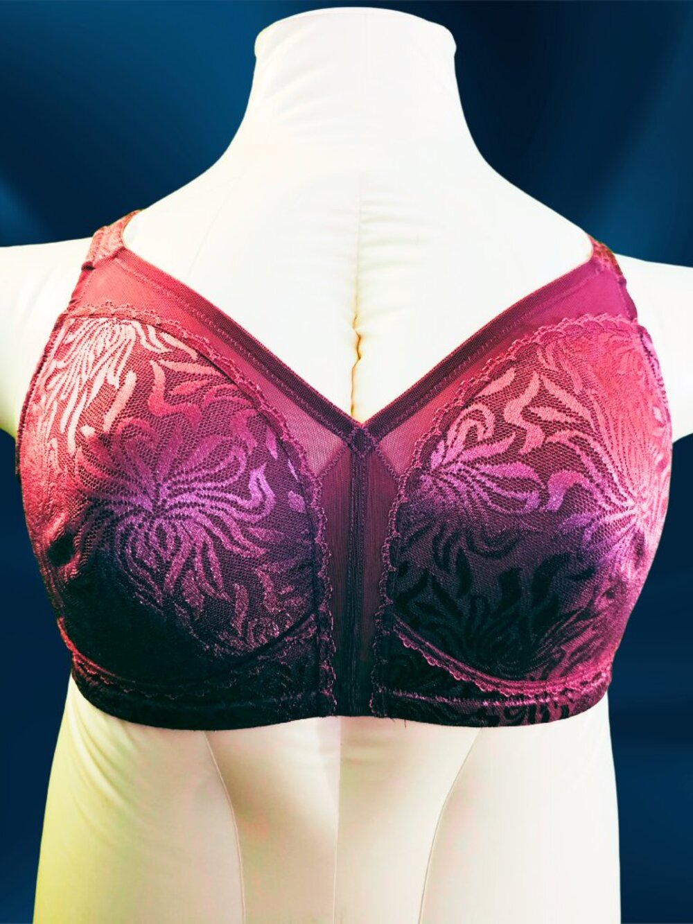 Women’s 44C Wine Plum Floral Wireless Full Coverage Support Bra Plus Size